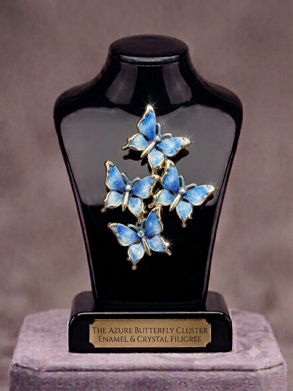 Azure Butterfly Cluster Brooch - Blue Enamel & Crystal
